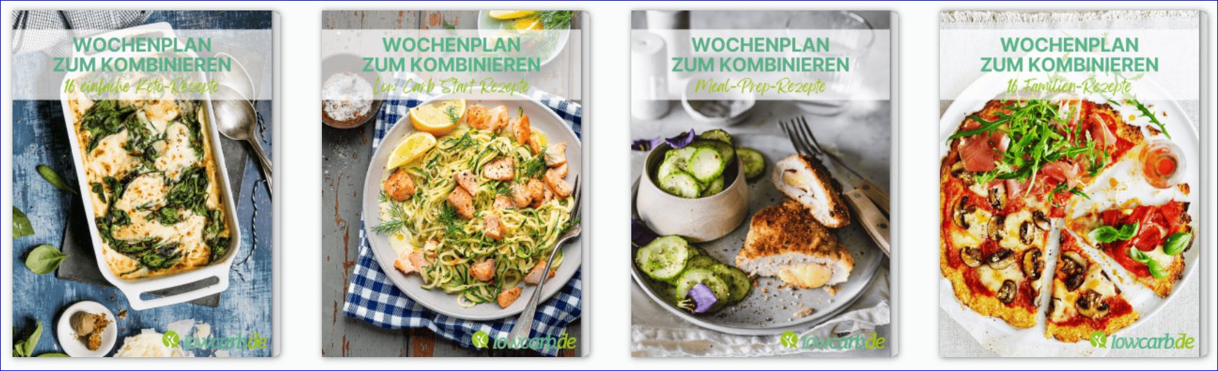 Vorschau auf vier Low Carb Wochenpläne zum selber zusammenstellen