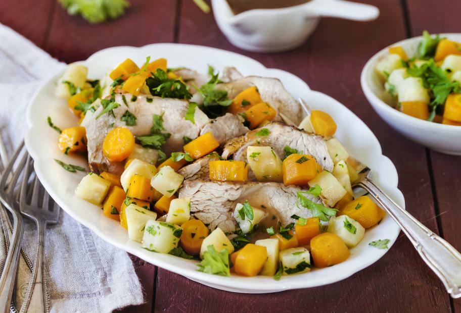 Kalbsbraten mit Sellerie-Möhren-Gemüse