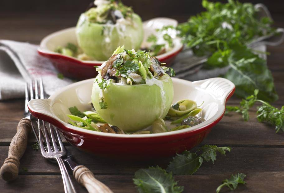 Kohlrabi mit Porree-Champignonrahm