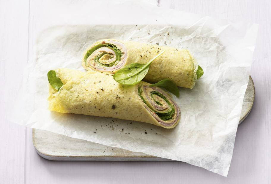 Omelett-Wraps mit Schinken und Spinat