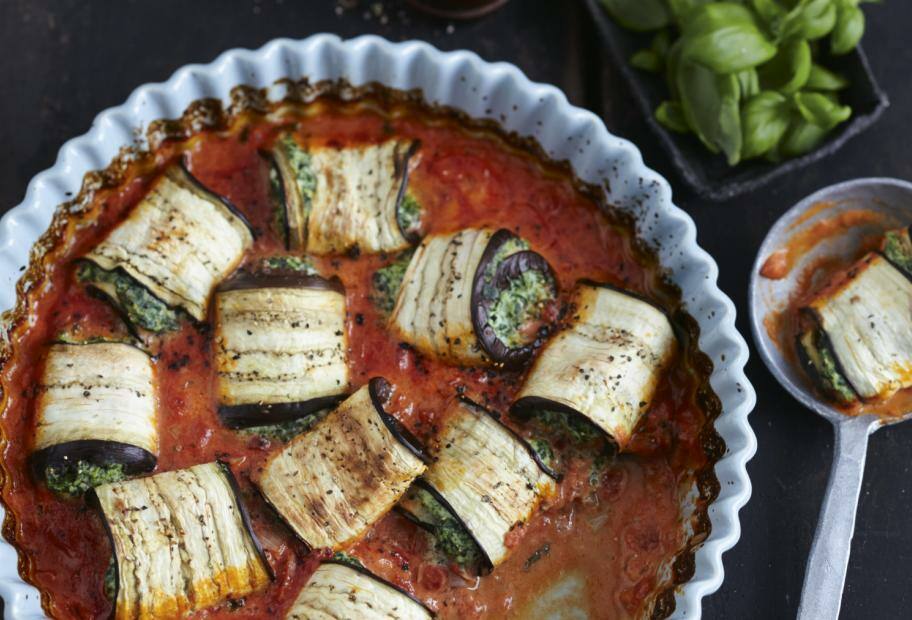 Auberginen-Cannelloni mit Spinat