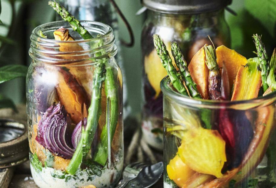 Ofengemüse mit Knoblauch-Senf-Dressing