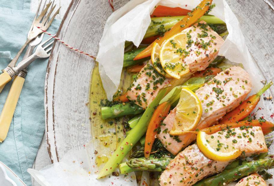 Spargel-Lachs-Päckchen aus dem Ofen