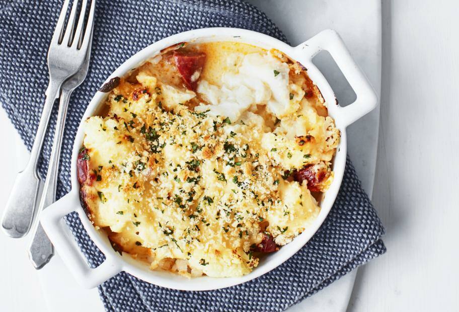 Kabeljauauflauf mit Blumenkohl und Chorizo