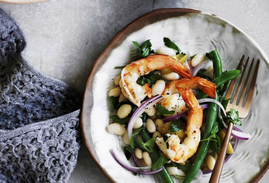 Bohnen-Salat mit Garnelen und Zitronendressing