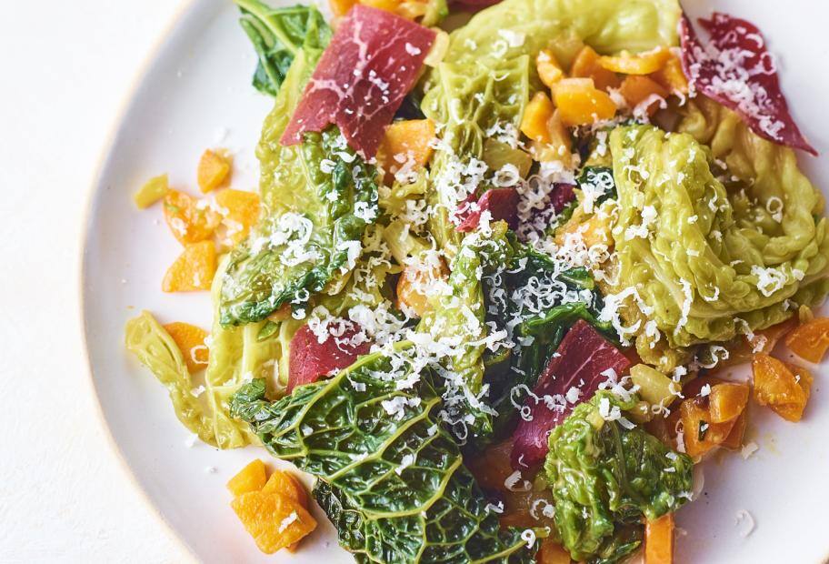 Grünkohl mit Schinken und Parmesansauce