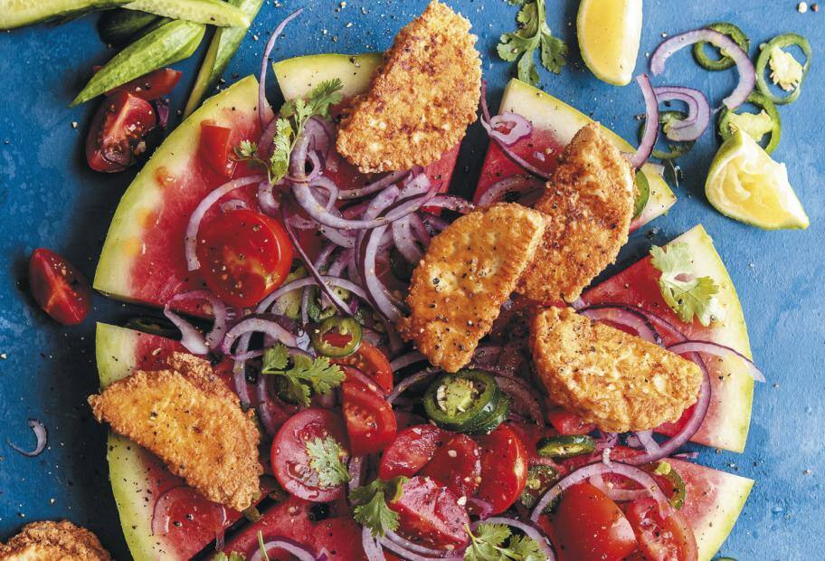 Wassermelonen-Pizza mit paniertem Feta