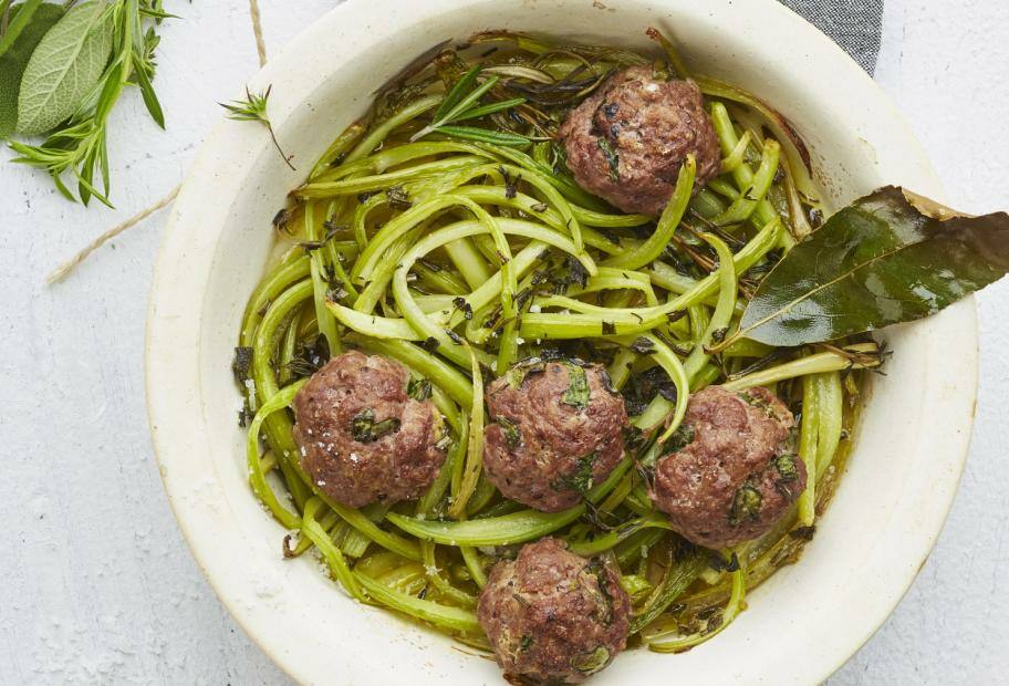 Gratinierte Sellerie-Spaghetti mit Meat Balls
