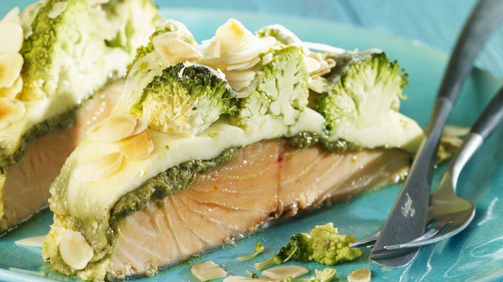 Low Carb Schlemmerlachs mit Pesto-Mozzarella-Kruste