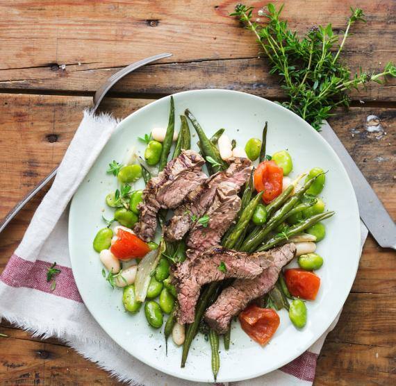 Rinderhüftsteaks mit buntem Bohnengemüse