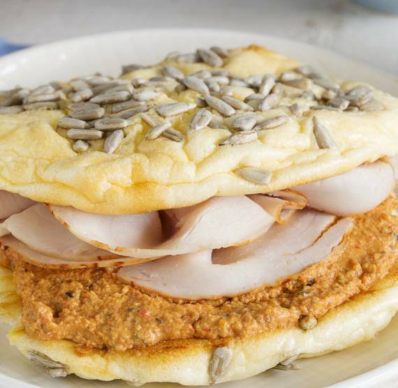 Teller mit Sandwich,Kaffe und Brotkorb