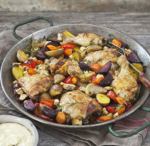 Hähnchenkeulen mit Knollengemüse