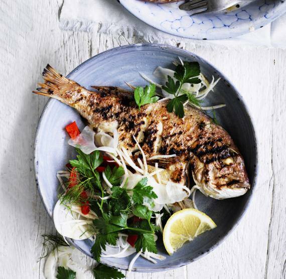 2 Teller mit Fischen und Salat