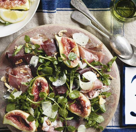 Brunnenkresse-Salat mit Bresaola und Feigen