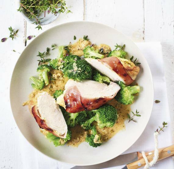 Hähnchenbrust mit Schinken, Brokkoli und Thymian